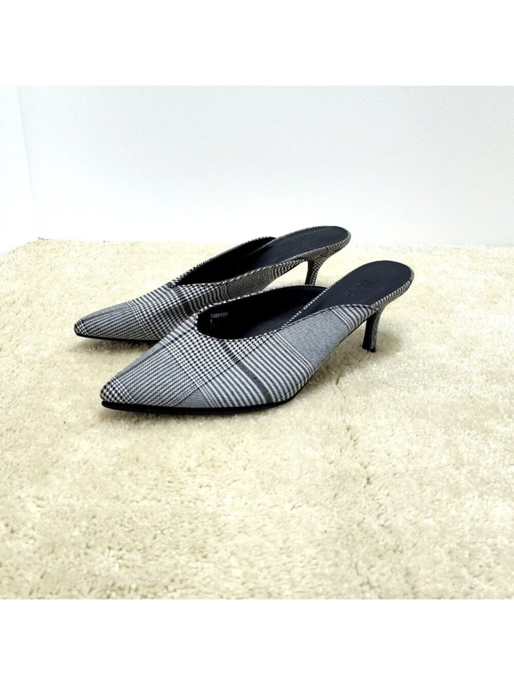 Charlotte Russe Cece Plaid Pointed Toe Mules Kitten Heels Glen Check Womens US 8
